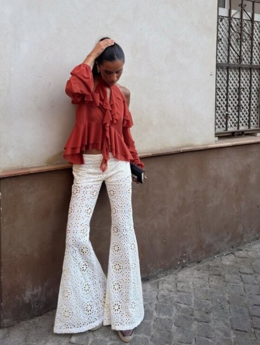 ZARA EMBROIDERED FLARE PANTS Size XS